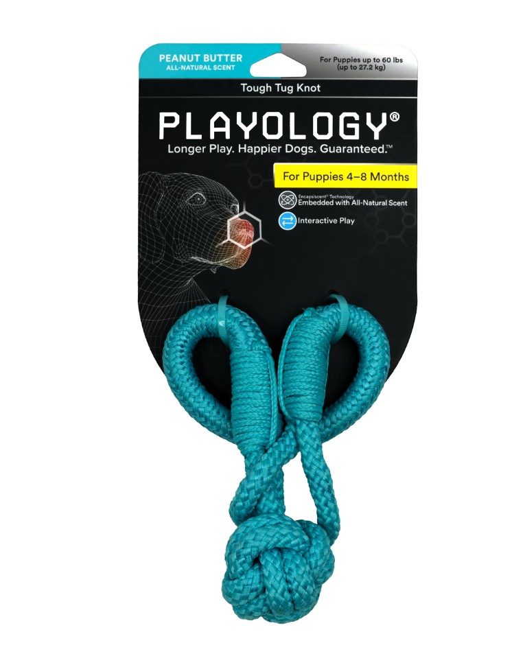 Игрушка для щенков Playology Tough Tug Knot жевательный канат с ароматом арахиса