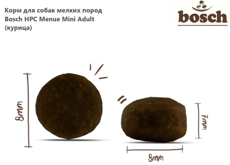 Каталог Корм для собак мелких пород Bosch HPC Menue Mini Adult (курица) для собак
