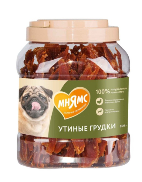 Лакомство Мнямс для собак утиные грудки в банке