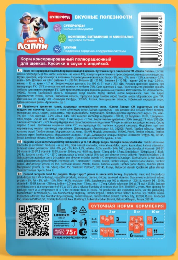 Влажный корм для щенков Хаппи Лаппи Puppy (индейка)