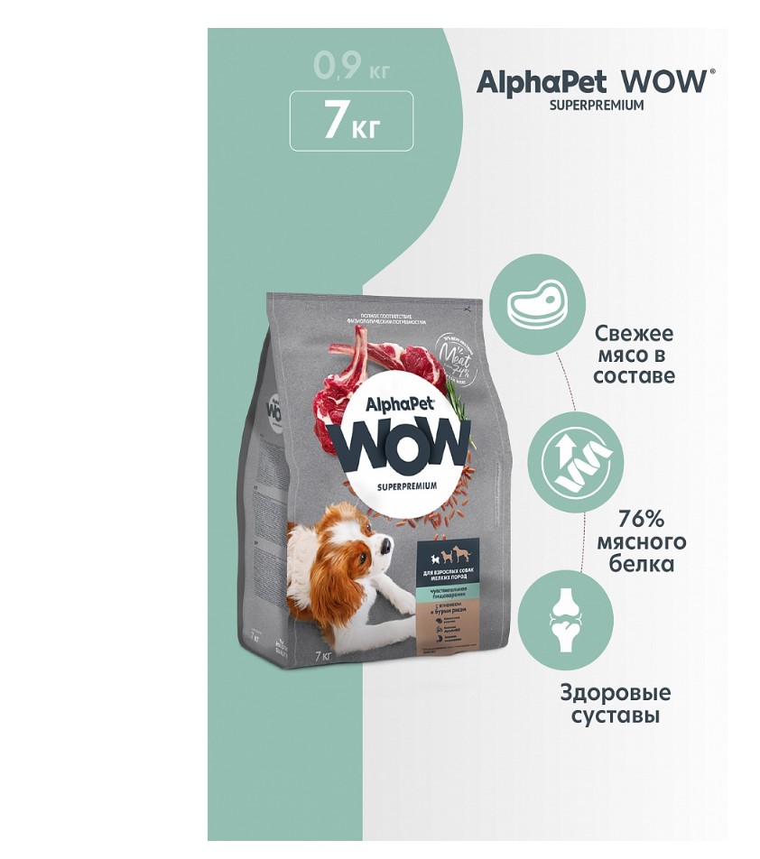 Сухой корм для собак мелких пород AlphaPet WOW Adult Dog Small (ягненок, бурый рис)