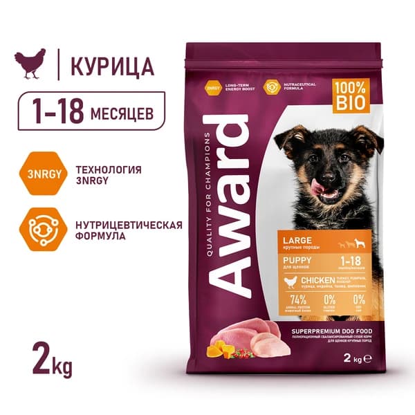 Еда для щенков крупных пород Award Puppy Large (курица, индейка)
