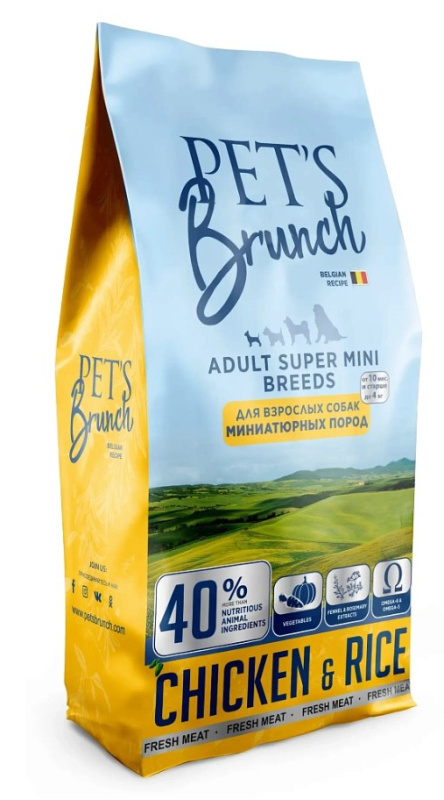 Каталог Сухой корм для собак миниатюрных пород Pet's Brunch Adult Super Mini Breeds (курица, рис) для собак
