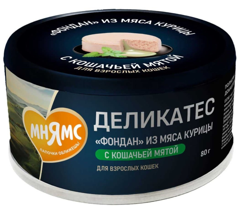 Влажный корм для кошек Мнямс Деликатес Фондан Adult Cat (курица, кошачья мята)