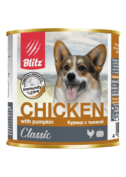 Консервы для собак Blitz Classic Dog (курица, тыква)