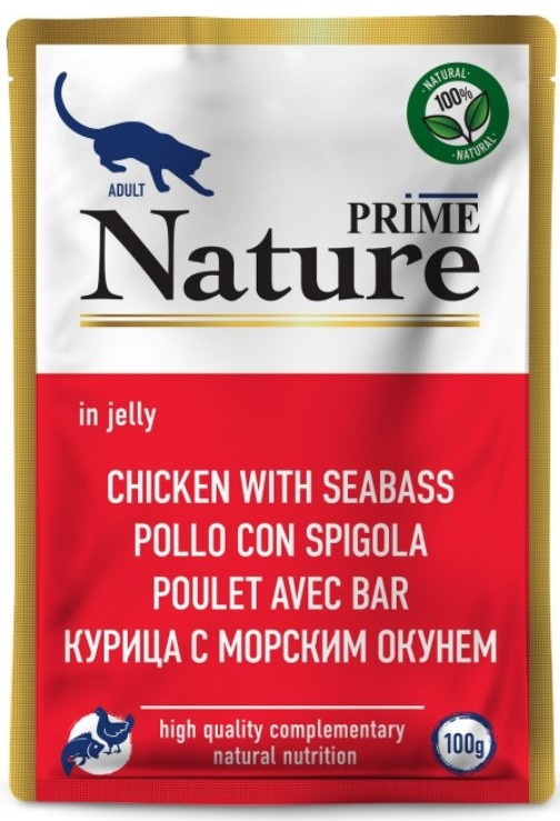 Влажный корм для кошек PRIME NATURE Adult Cat в желе (курица, морской окунь)