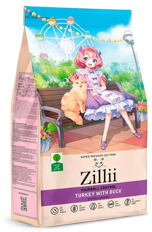 Сухой корм для кошек ZILLII Hairball Control Adult Cat (индейка, утка)