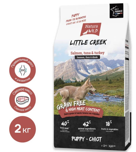 Еда для щенка Natura Wild Puppy Little Creek (лосось, тунец, индейкой)