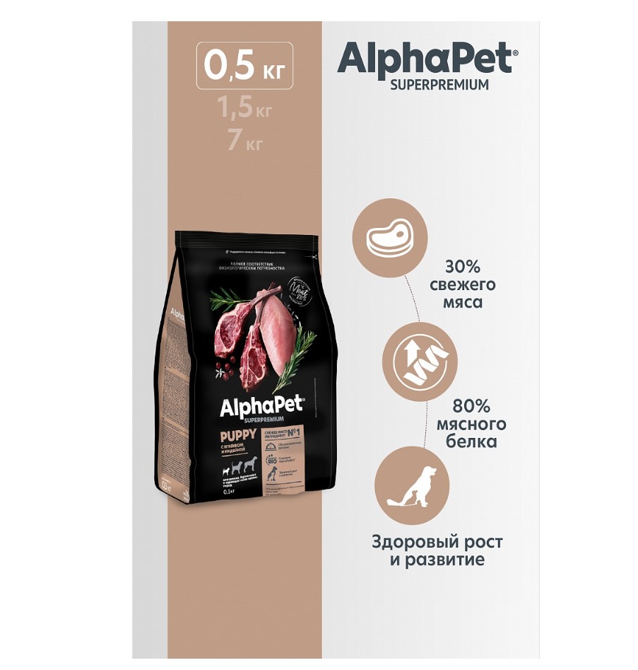 Сухой корм для щенков мелких пород AlphaPet Superpremium Puppy Small (ягненок, индейка)