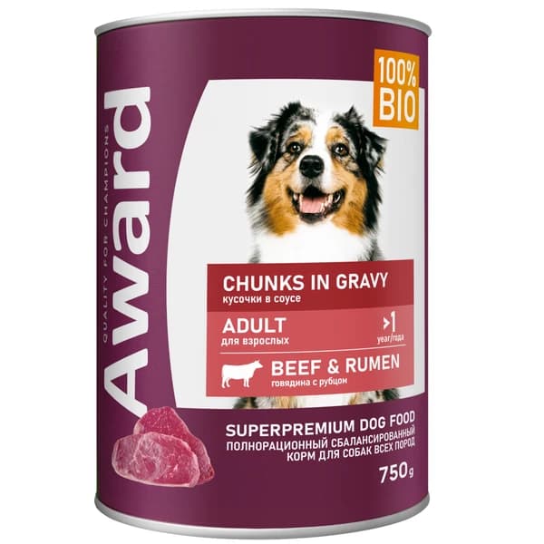 Пища для собак Award Dog (говядина с рубцом в соусе)