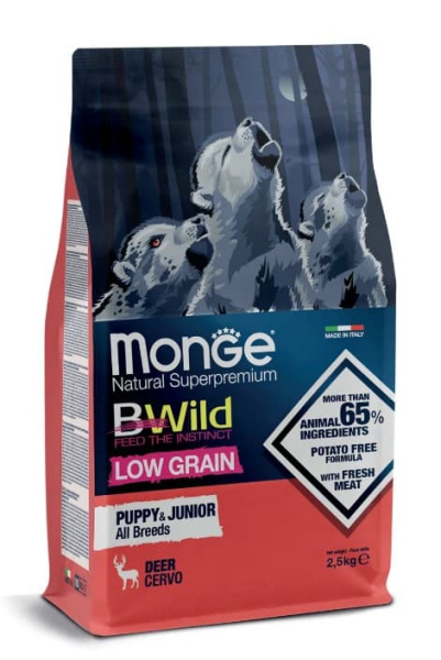 Каталог Сухой корм для щенков Monge BWild LG Puppy All Breeds (оленина) для собак