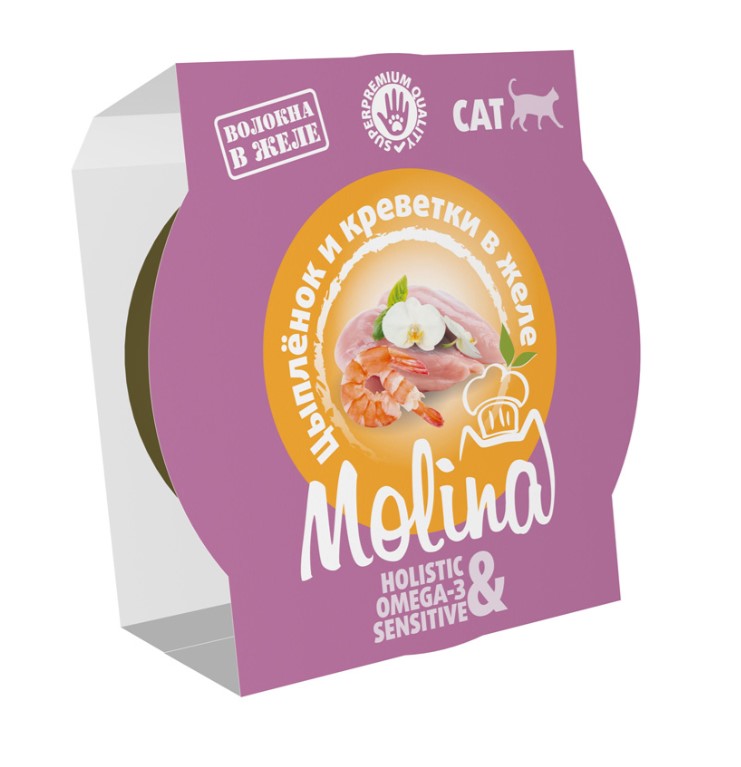 Molina Влажный корм для кошек цыпленок и креветки в желе