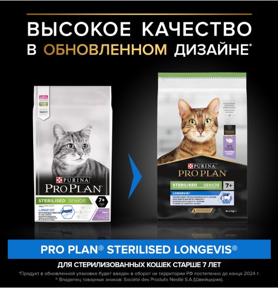 Сухой корм для кошек Pro Plan Sterilised LONGEVIS Adult (индейка)