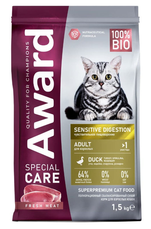 Сухой корм для кошек Award Special Care Sensitive Digestion Adult Cat (утка)