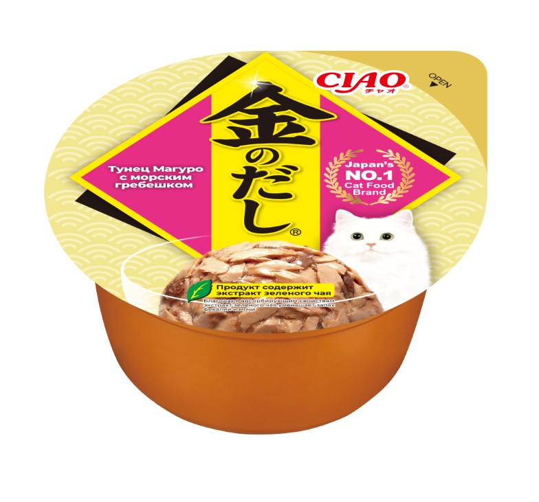 Влажный корм для кошек Inaba Ciao Kinnodashi Cup (тунец Магуро, морской гребешок)