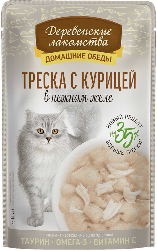 Влажный корм для кошек Деревенские лакомства Треска с курицей в нежном желе