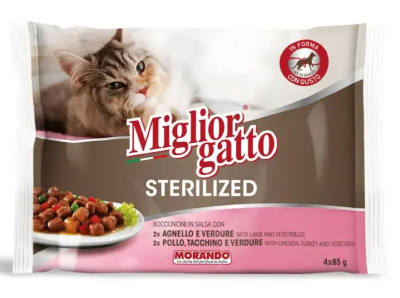 Влажный корм для кошек Miglior Gatto Adult Sterilised кусочки в соусе (набор 4 шт)