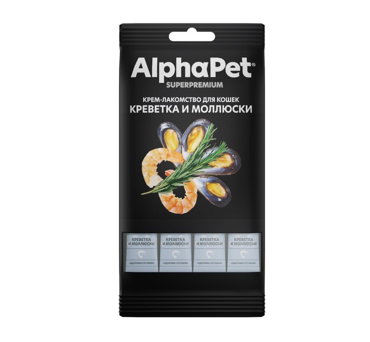 Крем-лакомство для кошек AlphaPet Superpremium (креветка, моллюски)