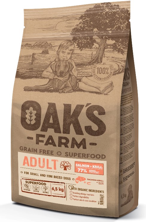 Каталог Сухой корм для собак мелких пород OAK'S FARM GFree Adult Small and Mini Breed Dogs (лосось, криль) для собак