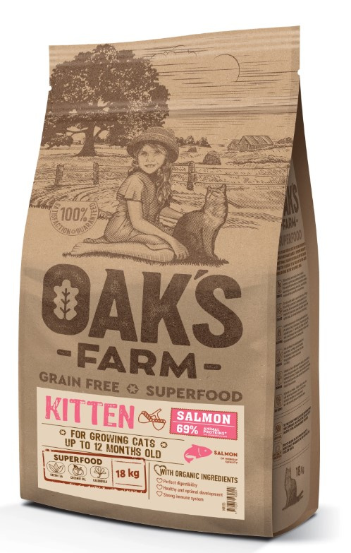 Сухой корм для котят OAK'S FARM Grain Free Kitten (лосось)