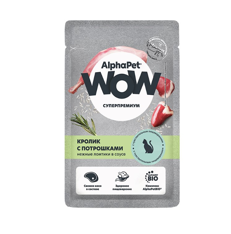 Влажный корм для кошек AlphaPet Wow Adult Cat в соусе (кролик с потрошками)