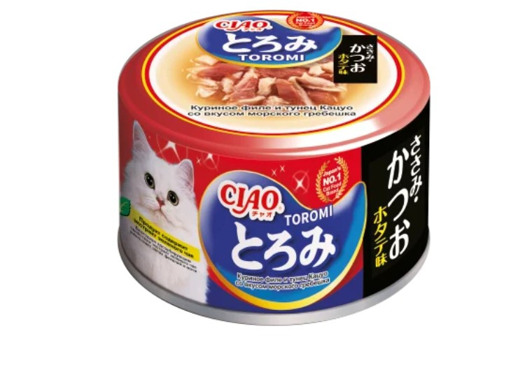 Влажный корм для кошек Inaba Ciao Toromi (куриное филе, тунец Кацуо, морской гребешок)