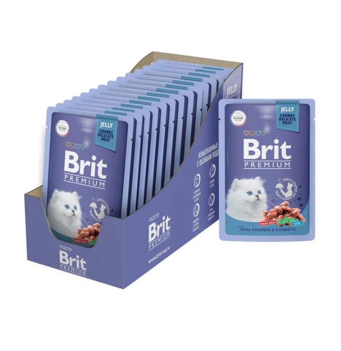 Влажный корм для котят Brit Premium Kitten (Телятина с морковью в желе)