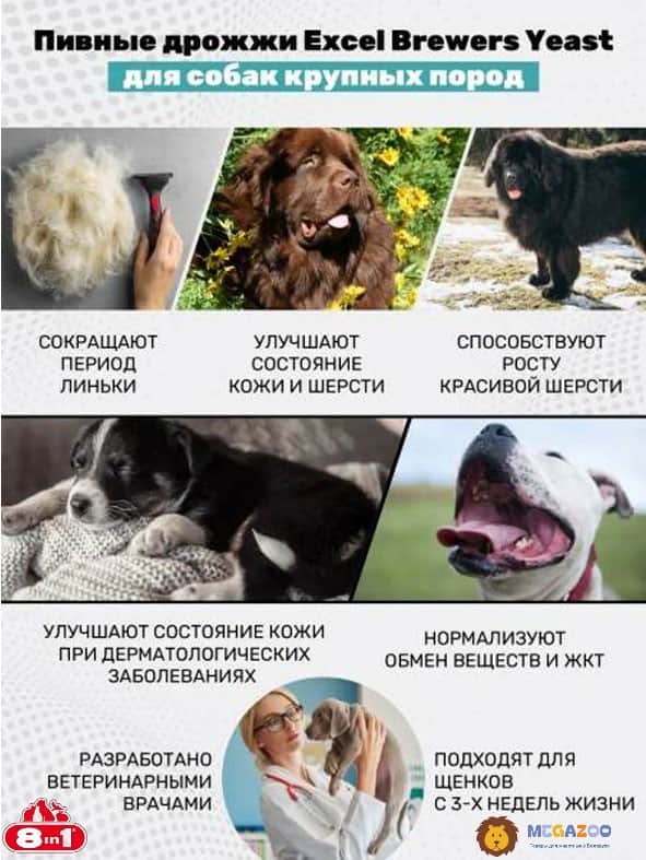 Витамины для собак крупных пород 8in1 Excel Brewer's Yeast for Large Breed