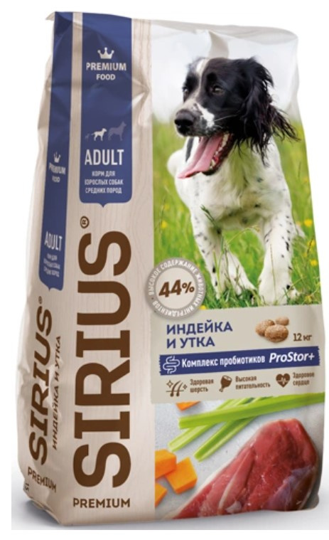 Каталог Сухой корм для собак средних Sirius Medium Adult (индейка, утка)  для собак