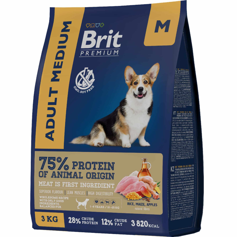 Каталог Сухой корм для собак средних пород Brit Premium Dog Adult Medium (курица) для собак