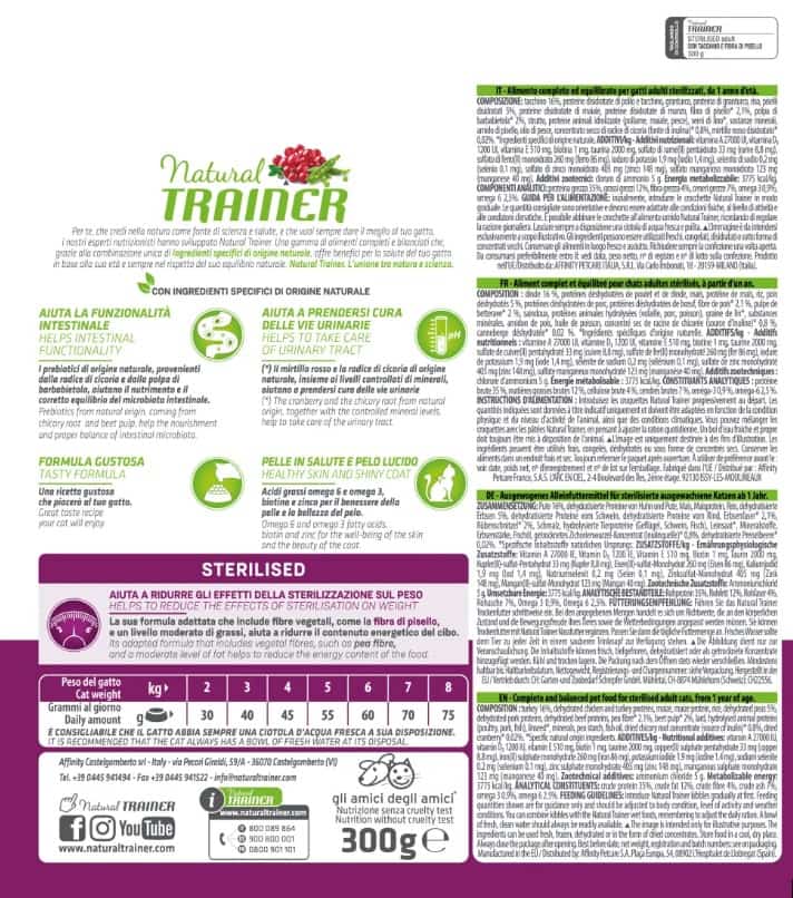 Пища для стерилизованных кошек Trainer Natural Adult Sterilised (белое мясо)
