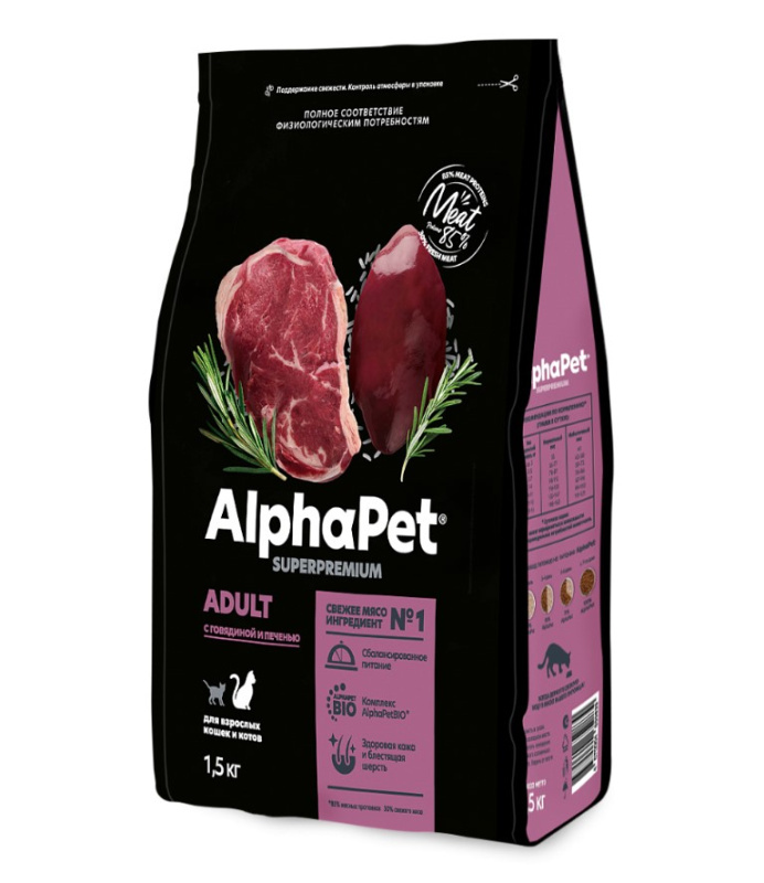 Сухой корм для кошек AlphaPet Superpremium Adult Cat (говядина, печень)