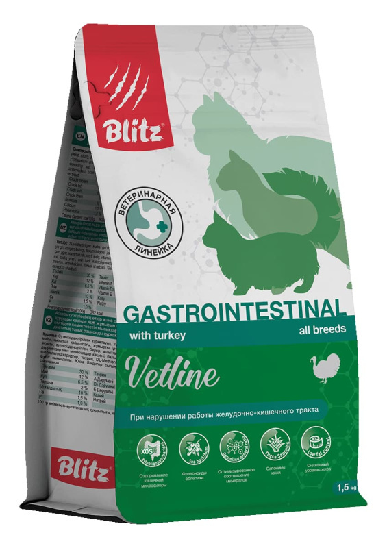 Сухой корм для кошек BLITZ Cat Vetline Gastrointestinal (индейка)