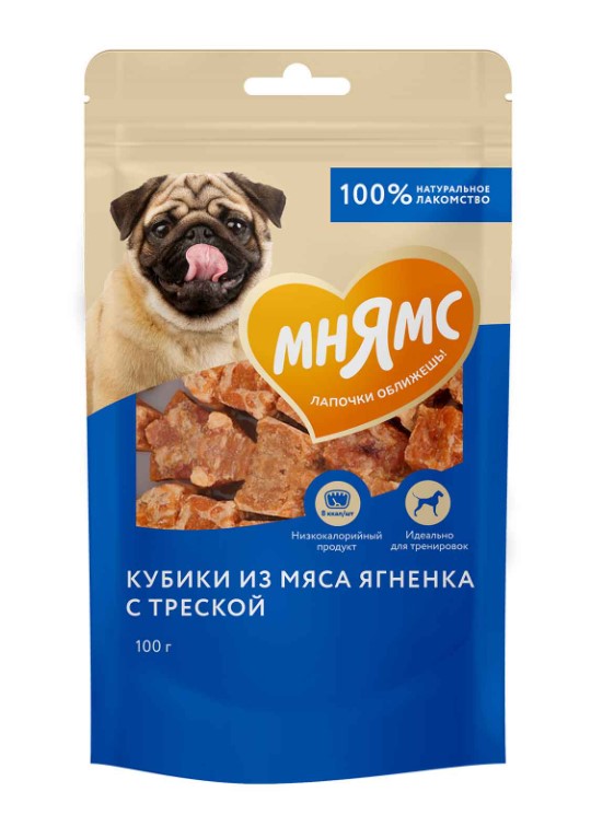 Лакомство Мнямс для собак кубики из мяса ягненка с треской