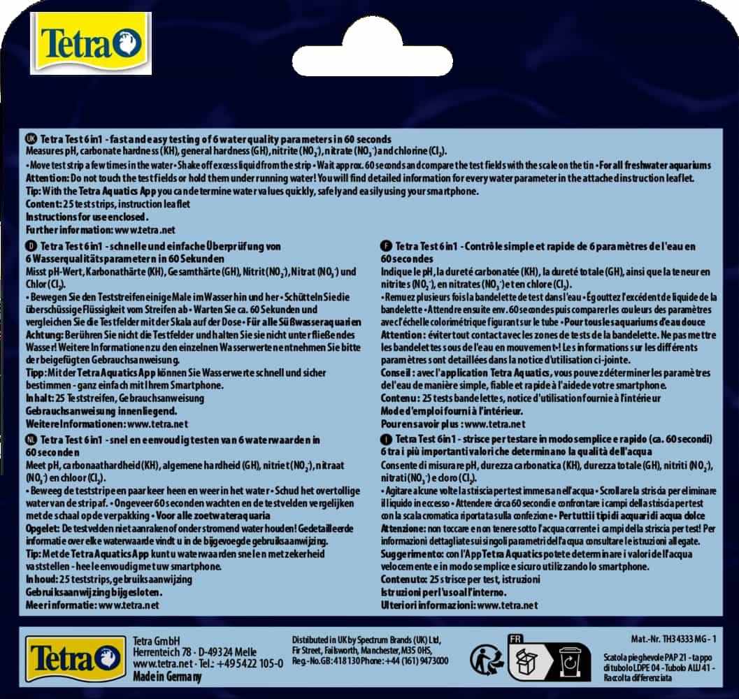 Тестовые полоски для определения качества воды Tetra Test 6 in 1