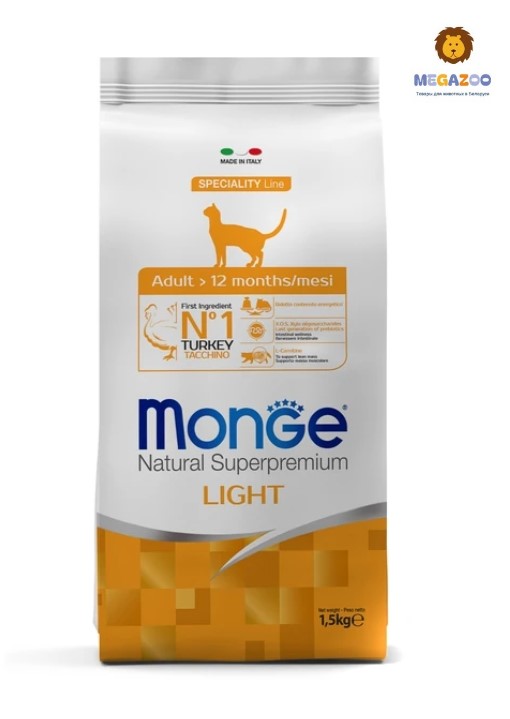 Сухой корм для кошек Monge Cat Adult Light (индейка)