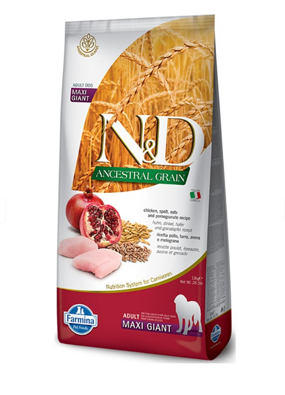 Каталог Сухой корм для собак Farmina N&D Ancestral Grain Adult Giant & Maxi (курица и гранат) для собак