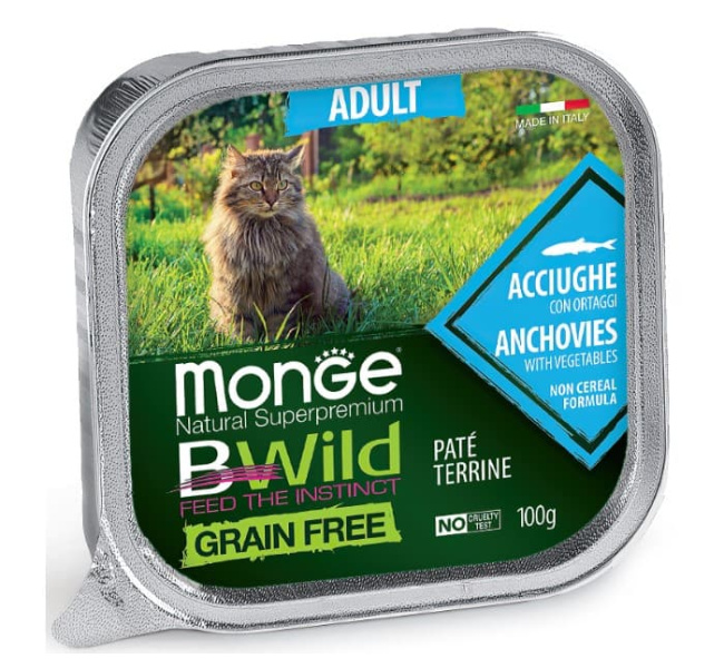 Влажное питание для кошек Monge Cat BWild Grain Free Anchovies (анчоус, овощи)