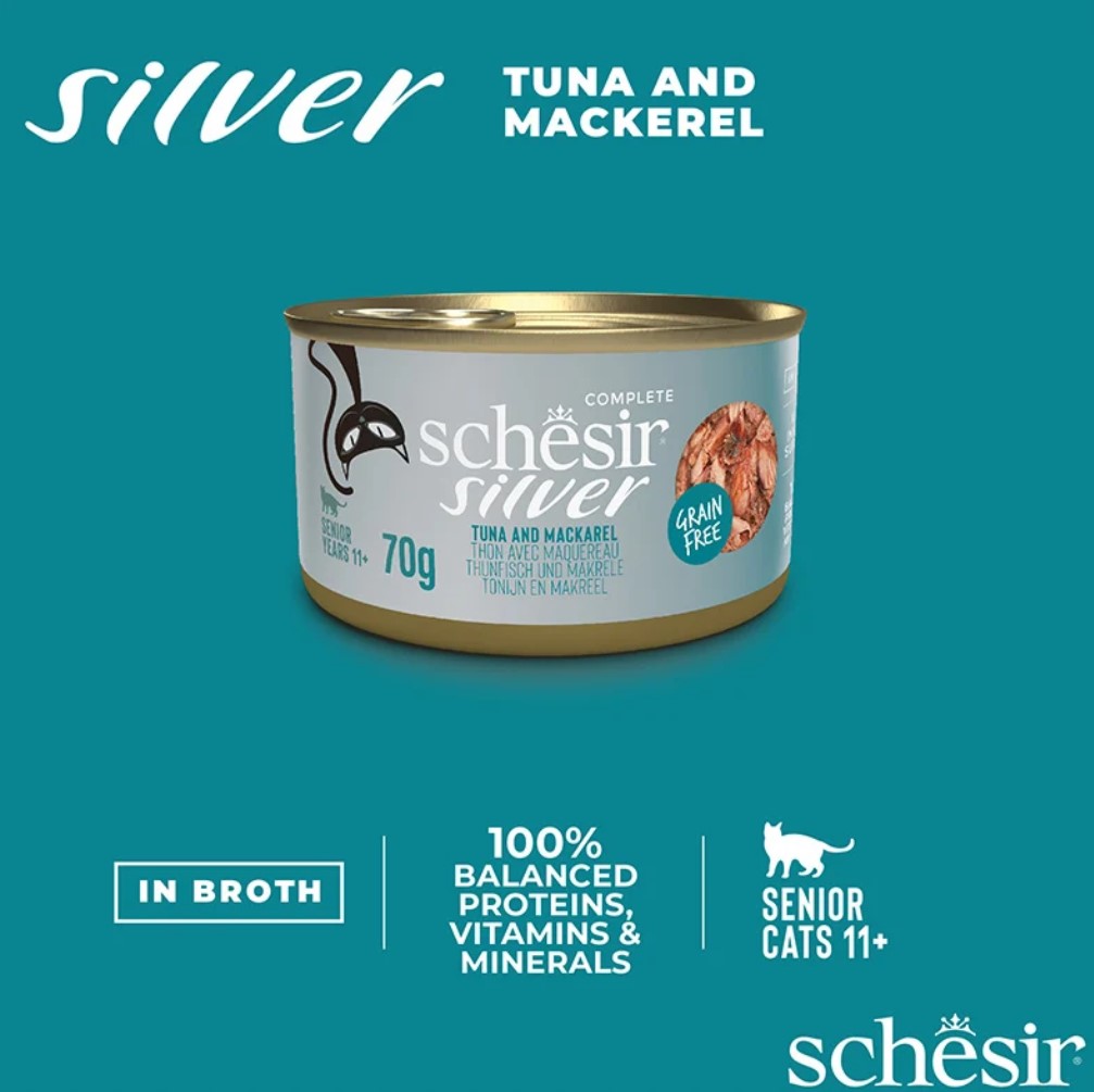 Влажный корм для кошек Schesir Silver Adult Cat (тунец, скумбрия)