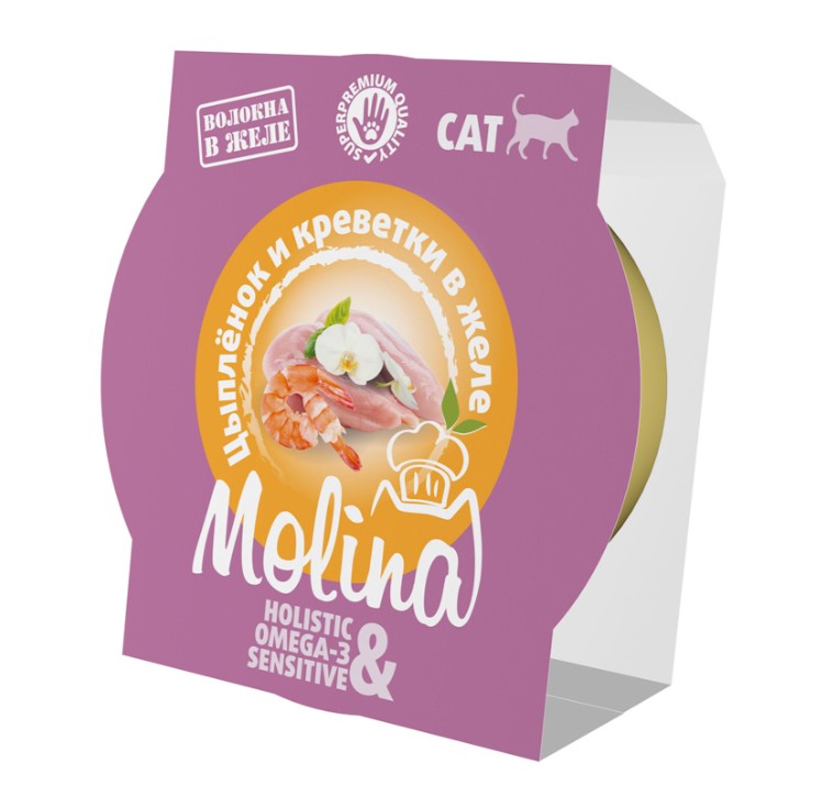 Molina Влажный корм для кошек цыпленок и креветки в желе