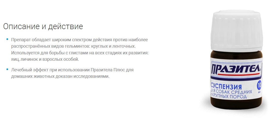 Празител Плюс суспензия, препарат от глистов для собак средних и крупных пород
