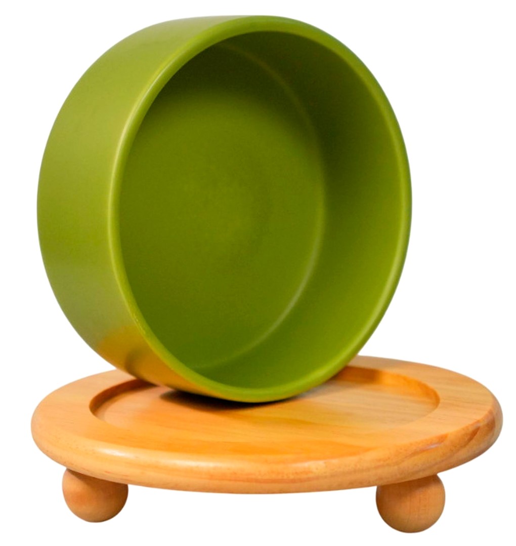 Миска Mr.Kranch Bamboo керамическая зеленая на бамбуковой подставке