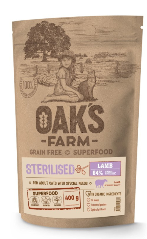 Сухой корм для стерилизованных кошек OAK'S FARM Grain Free Sterilised Adult Cat (ягненок)