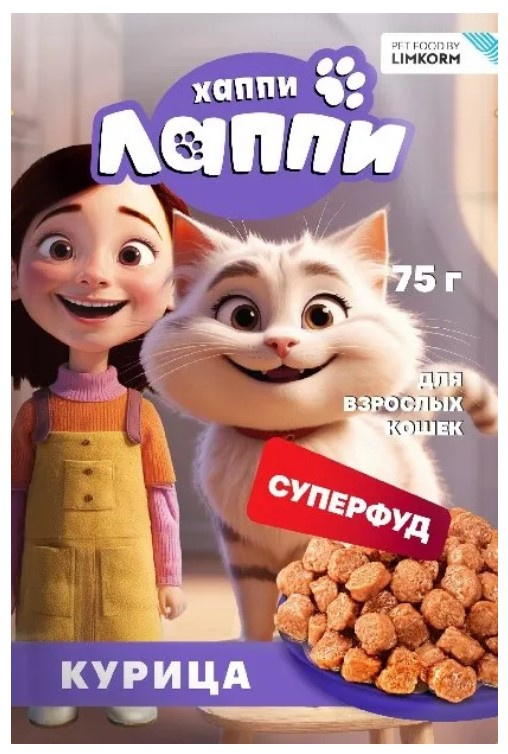 Влажный корм для кошек Хаппи Лаппи Adult Cat (курица)
