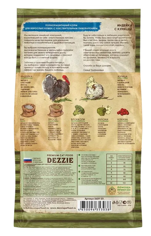 Сухой корм для кошек DEZZIE Sensitive Digestion Adult Cat (индейка,курица)