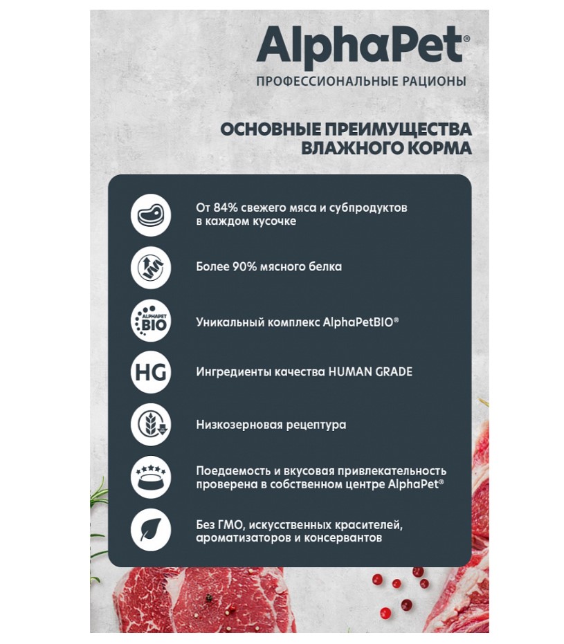 Влажный корм для собак AlphaPet Superpremium Adult Dog (телятина, тыква)