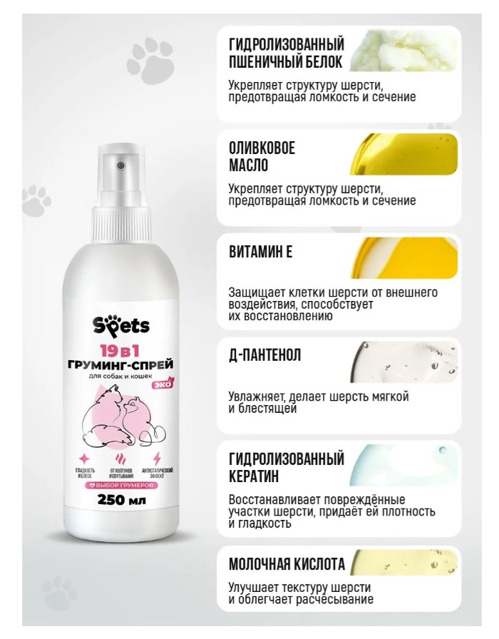 Груминг-спрей Spets для шерсти собак и кошек,"19в1"
