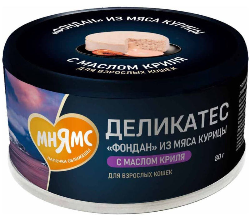 Влажный корм для кошек Мнямс Деликатес Фондан Adult Cat (курица, масло криля)