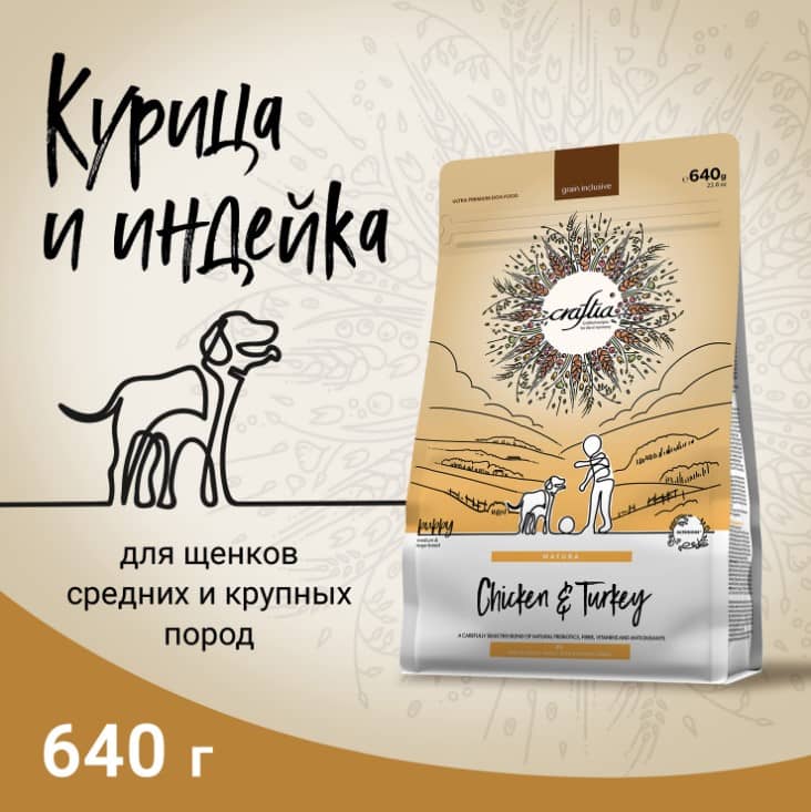 Пища для щенков CRAFTIA NATURA Puppy Medium&Large (курица, индейка)