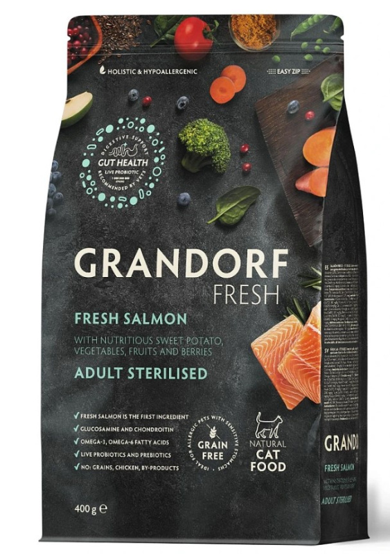 Сухой корм для стерилизованных кошек Grandorf Fresh Adult Sterilised (лосось, батат)